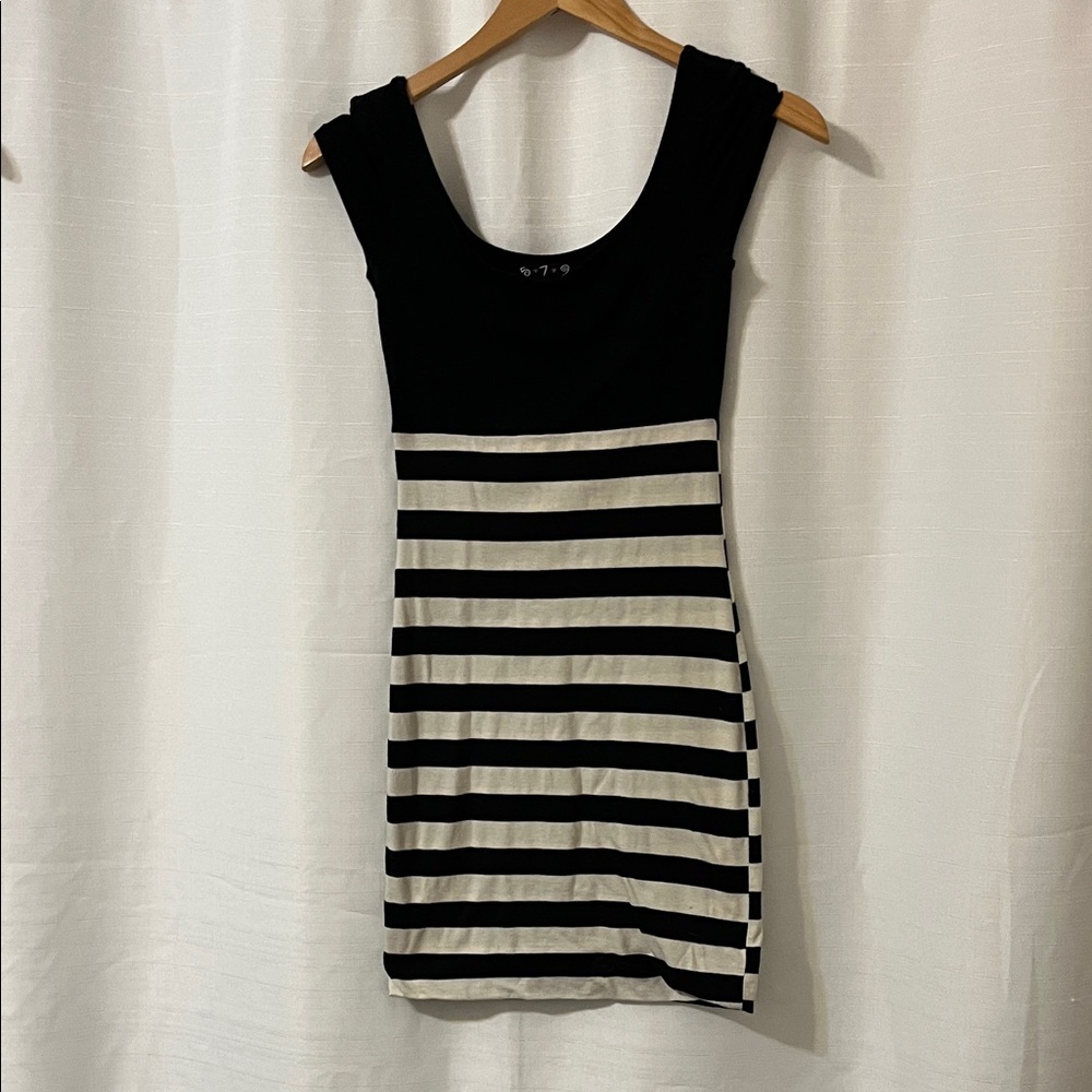 579 Striped Black and Cream Mini Dress